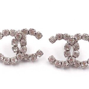 Chanel Silver CC Rocky Super Shiny Crystal Piercing Earrings